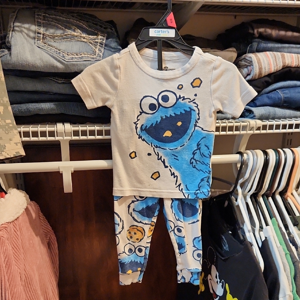 Carter's White and Blue Cookie Monster Pajama Set